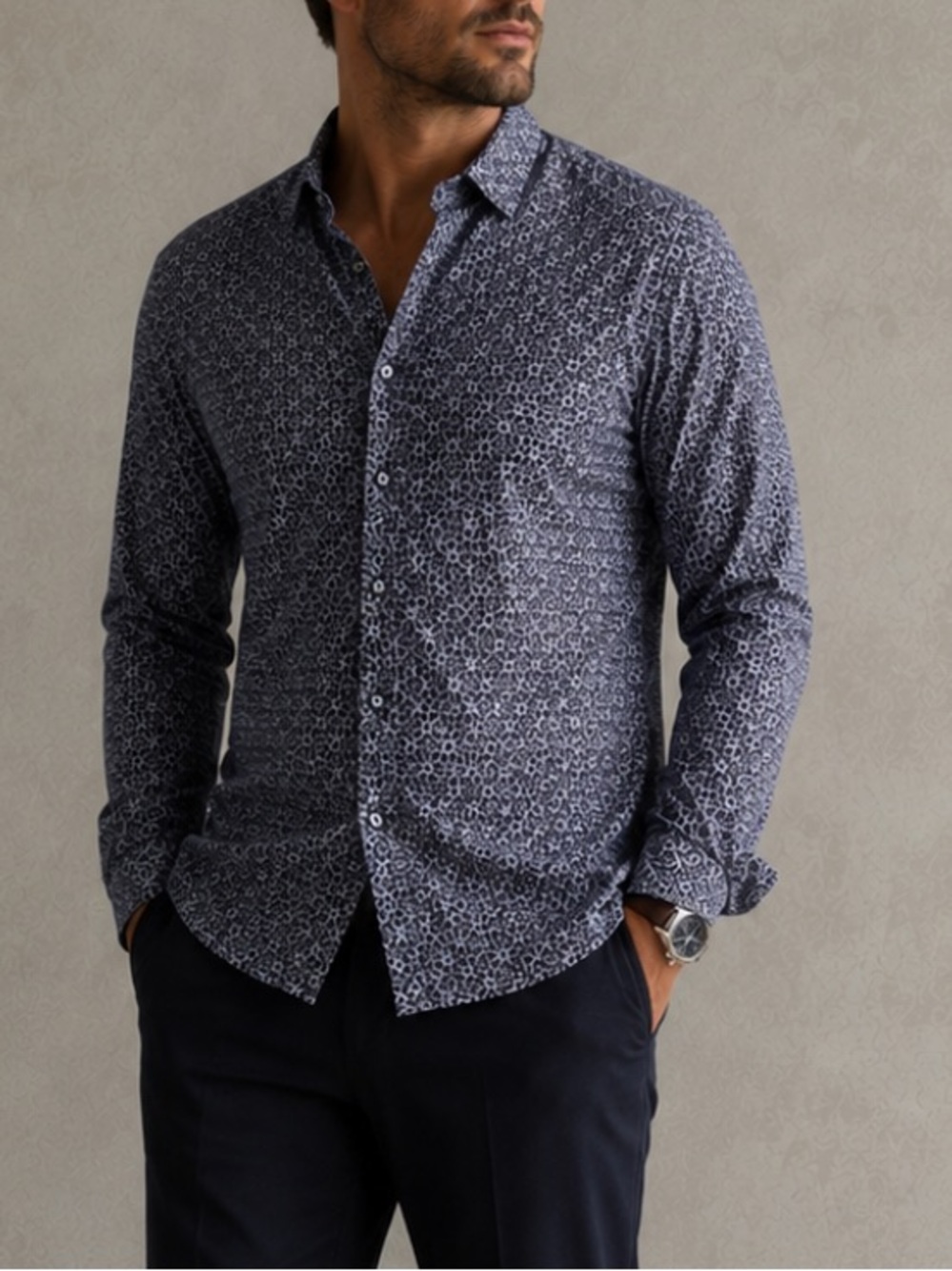 Ted Baker Men’s Geometric Floral Print Button Up Shirt XL Long Sleeve